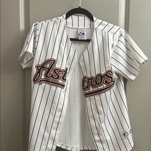 Majestic womens Astros White and Black Striped Jersey